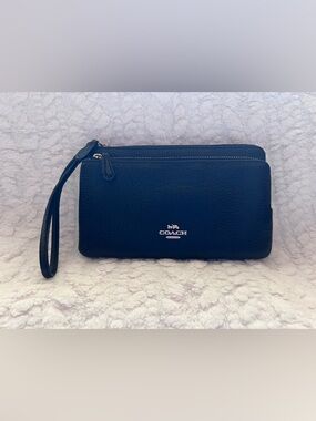 Coach Black Pebbled Leather Zip Wristlet with Silver Hardware